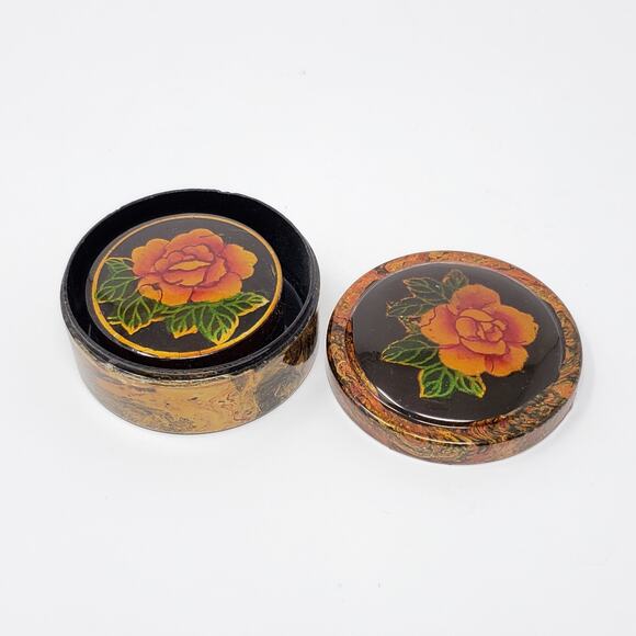 Home Master 2 Piece Hand Painted Lacquer Nesting Round Jewelry Box - Picture 3 of 8